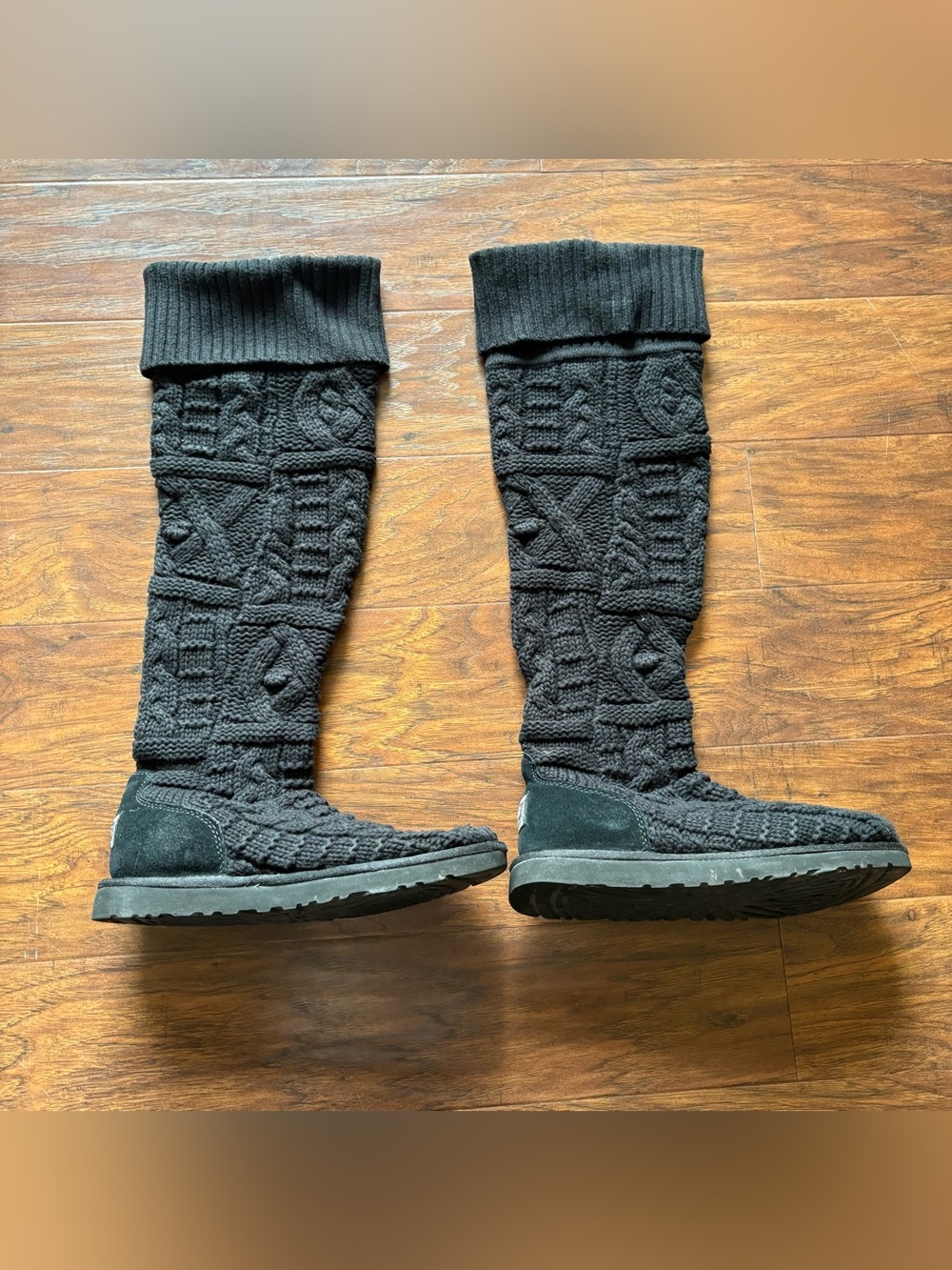 Ugg Tall Sweater Cable Knit Black Boots